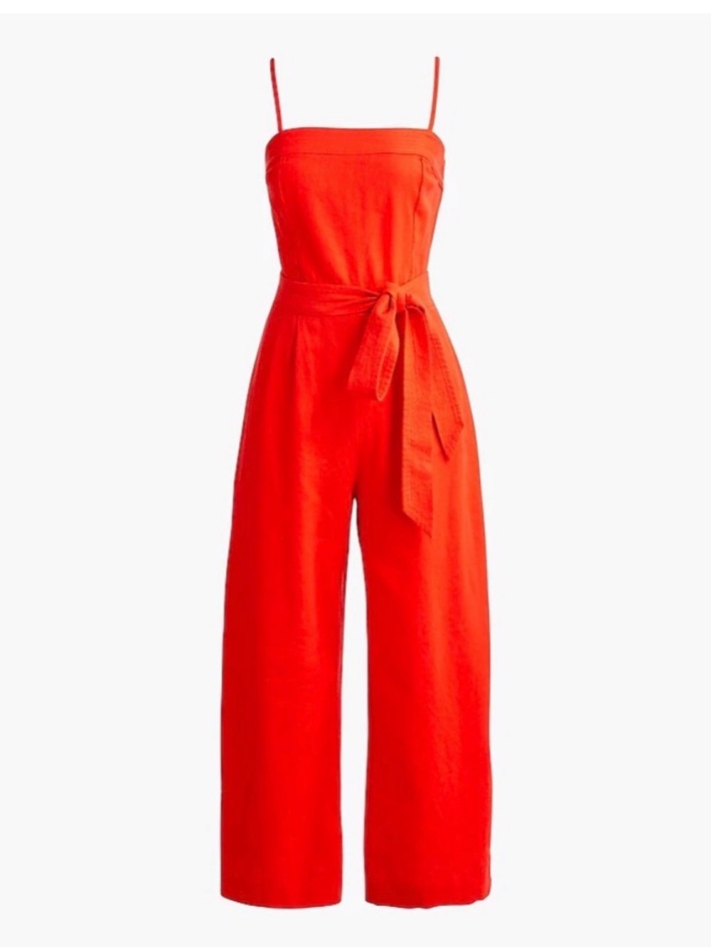 J. Crew Red Wide-Leg Jumpsuit linen pants with detachable waist tie 4